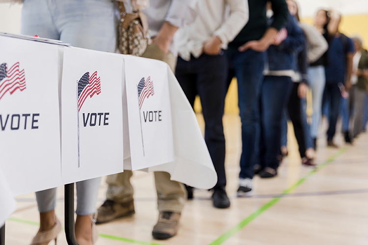 People in line to vote